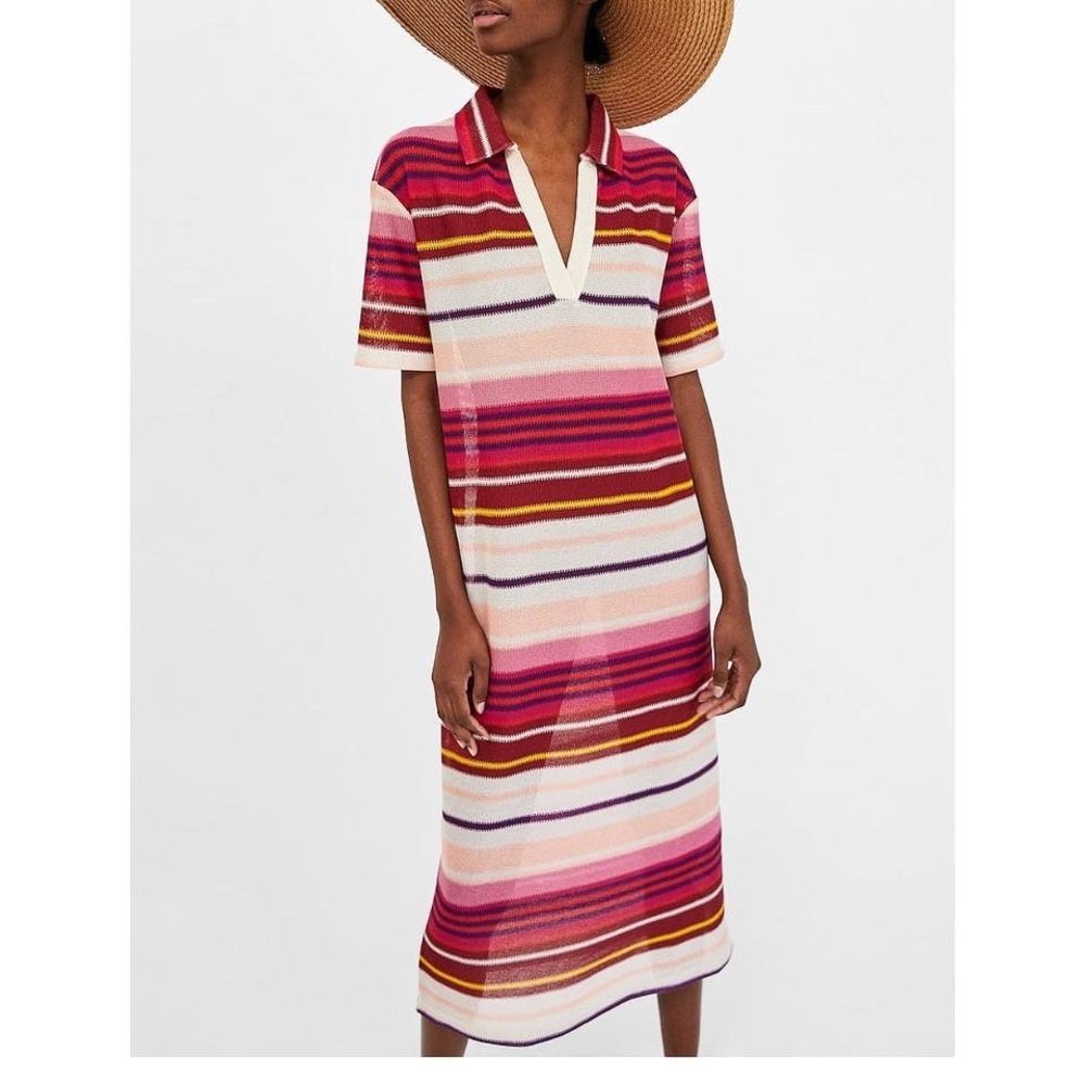 FINAL HRS Z A R A  Knit Stripe Midi Polo Dress